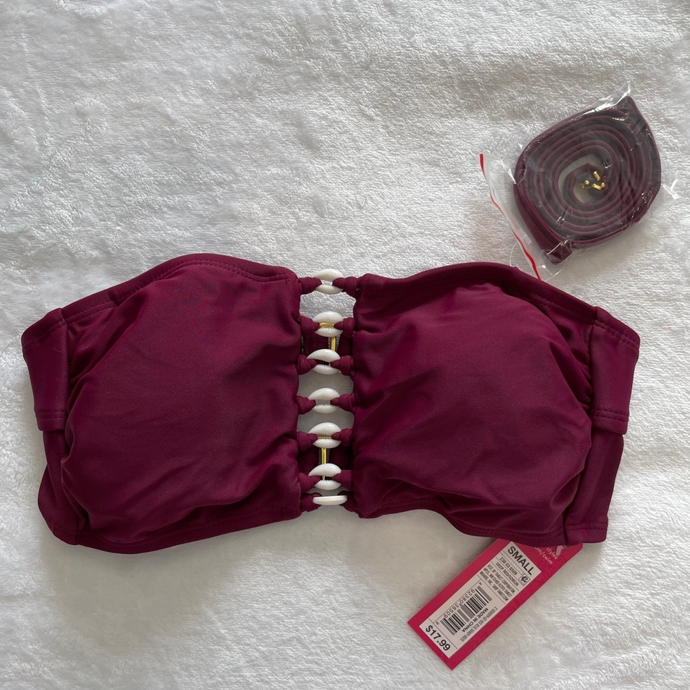 NWT Dark Red Bandeau Shell Bikini Top Size S